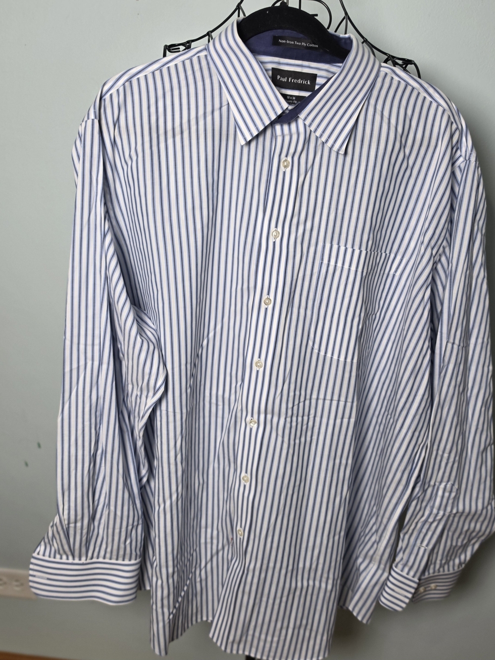 Paul Fredrick 18x36 Classic Fit Blue Striped Dress Shirt